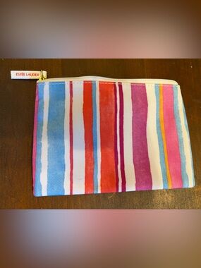 Estee Lauder Striped Canvas Makeup Pouch in Red, Blue, Pink, Purple, Yellow